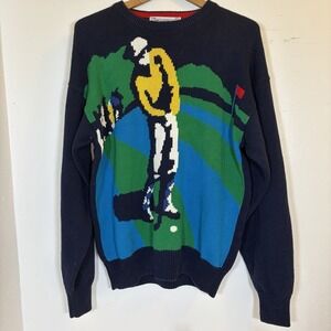 Vintage 90s John Ashford Cotton Knit Sweater Golf Motif Men's Medium